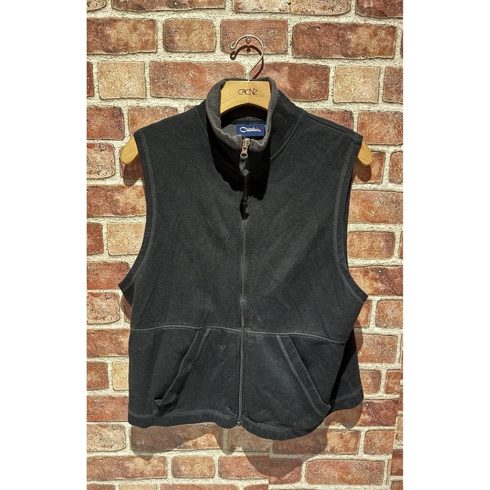 Catalina Vest Women's‎ Size M Solid Black Fleece Full Zip Pockets Collared